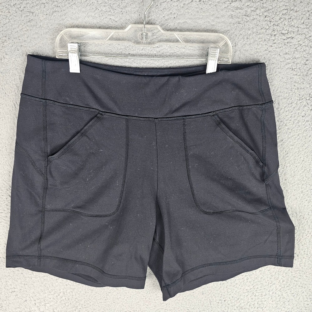 Duluth Trading Co Noga Shorts Womens L Black 53273 Active Performance Pockets